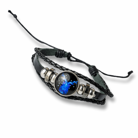 Bratara Zodiacala ajustabila din Piele Sintetica cu Cabochon Rotund – Simbol Astrologic Personalizat pentru Energie si Identitate Astrala [18]