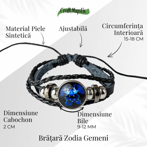 Bratara Zodiacala ajustabila din Piele Sintetica cu Cabochon Rotund – Simbol Astrologic Personalizat pentru Energie si Identitate Astrala [36]