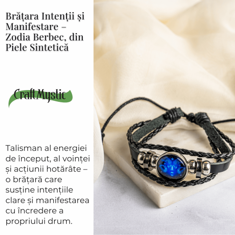 Bratara Zodiacala ajustabila din Piele Sintetica cu Cabochon Rotund – Simbol Astrologic Personalizat pentru Energie si Identitate Astrala [2]