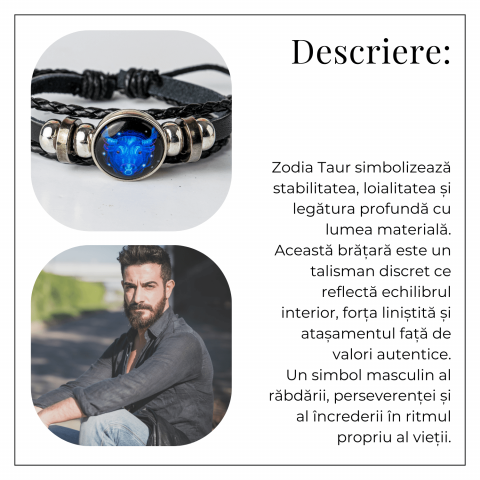 Bratara Zodiacala ajustabila din Piele Sintetica cu Cabochon Rotund – Simbol Astrologic Personalizat pentru Energie si Identitate Astrala [42]