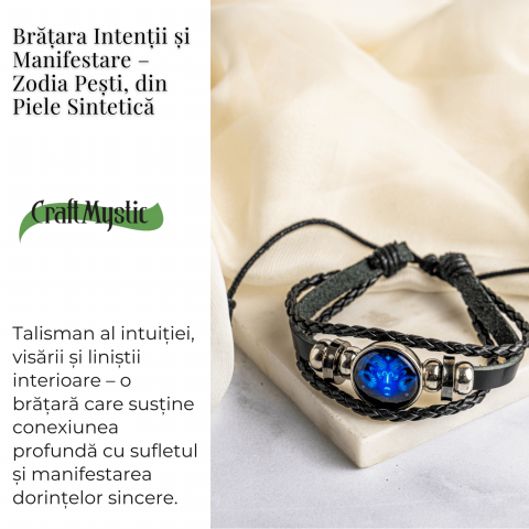 Bratara Zodiacala ajustabila din Piele Sintetica cu Cabochon Rotund – Simbol Astrologic Personalizat pentru Energie si Identitate Astrala [2]