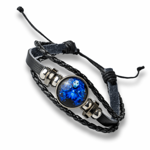 Bratara Zodiacala ajustabila din Piele Sintetica cu Cabochon Rotund – Simbol Astrologic Personalizat pentru Energie si Identitate Astrala [11]