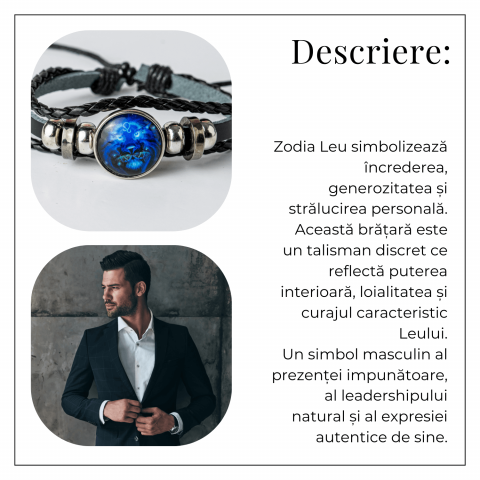 Bratara Zodiacala ajustabila din Piele Sintetica cu Cabochon Rotund – Simbol Astrologic Personalizat pentru Energie si Identitate Astrala [21]