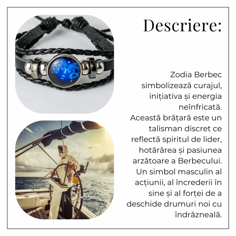 Bratara Zodiacala ajustabila din Piele Sintetica cu Cabochon Rotund – Simbol Astrologic Personalizat pentru Energie si Identitate Astrala [3]