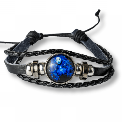 Creativitate si Inspiratie - Bratara Zodiacala ajustabila din Piele Sintetica cu Cabochon Rotund – Simbol Astrologic Personalizat pentru Energie si Identitate Astrala