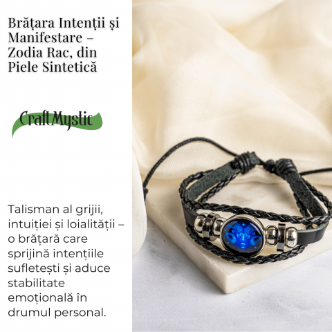 Bratara Zodiacala ajustabila din Piele Sintetica cu Cabochon Rotund – Simbol Astrologic Personalizat pentru Energie si Identitate Astrala [27]
