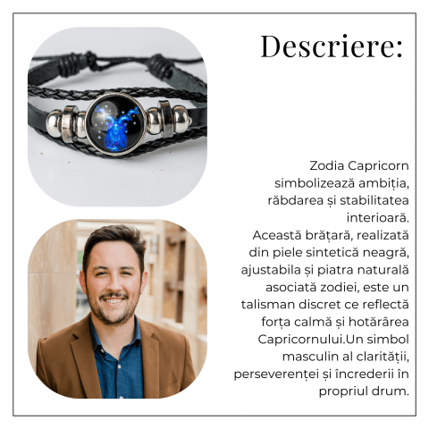 Bratara Zodiacala ajustabila din Piele Sintetica cu Cabochon Rotund – Simbol Astrologic Personalizat pentru Energie si Identitate Astrala [21]