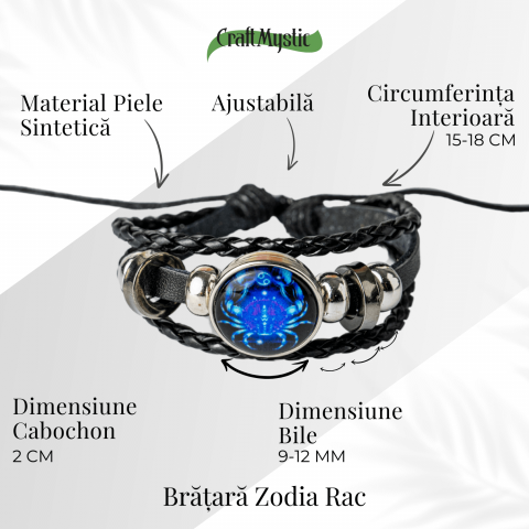 Bratara Zodiacala ajustabila din Piele Sintetica cu Cabochon Rotund – Simbol Astrologic Personalizat pentru Energie si Identitate Astrala [29]