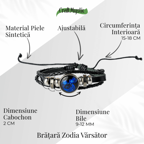 Bratara Zodiacala ajustabila din Piele Sintetica cu Cabochon Rotund – Simbol Astrologic Personalizat pentru Energie si Identitate Astrala [15]