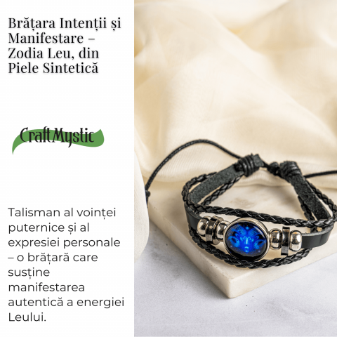 Bratara Zodiacala ajustabila din Piele Sintetica cu Cabochon Rotund – Simbol Astrologic Personalizat pentru Energie si Identitate Astrala [20]