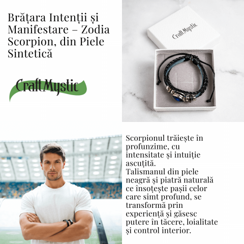 Bratara Zodiacala ajustabila din Piele Sintetica cu Cabochon Rotund – Simbol Astrologic Personalizat pentru Energie si Identitate Astrala [37]