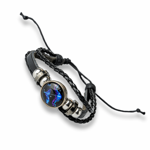 Bratara Zodiacala ajustabila din Piele Sintetica cu Cabochon Rotund – Simbol Astrologic Personalizat pentru Energie si Identitate Astrala [25]