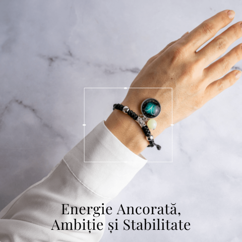 Bratara Zodiacala Ajustabila din Sfoara Cerata si Piele Sintetica – Cabochon Rotund cu Semn Zodiacal si Bila Fosforescenta [1]