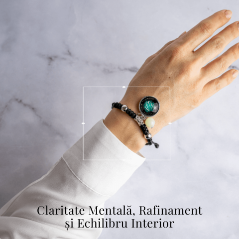 Bratara Zodiacala Ajustabila din Sfoara Cerata si Piele Sintetica – Cabochon Rotund cu Semn Zodiacal si Bila Fosforescenta [1]