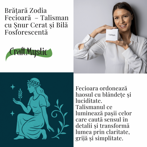 Bratara Zodiacala Ajustabila din Sfoara Cerata si Piele Sintetica – Cabochon Rotund cu Semn Zodiacal si Bila Fosforescenta [3]