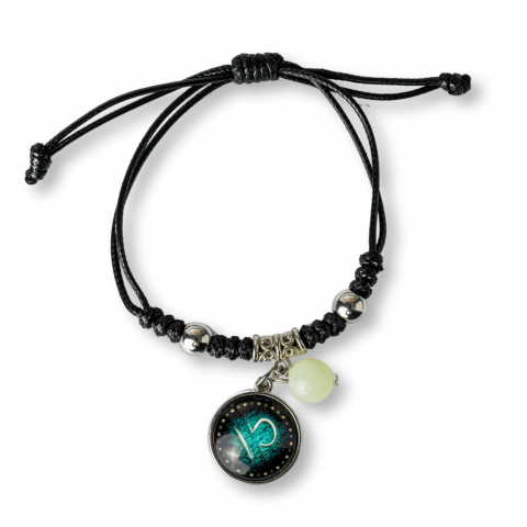 Creativitate si Inspiratie - Bratara Zodiacala Ajustabila din Sfoara Cerata si Piele Sintetica – Cabochon Rotund cu Semn Zodiacal si Bila Fosforescenta