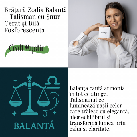 Bratara Zodiacala Ajustabila din Sfoara Cerata si Piele Sintetica – Cabochon Rotund cu Semn Zodiacal si Bila Fosforescenta [2]