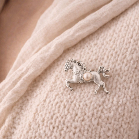 Brosa Cal cu Perla Naturala – Martisor Elegant si Cadou Rafinat [1]