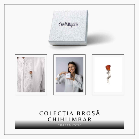 Brosa din Argint 925 cu Chihlimbar Natural – Trandafir al Luminii Calde [8]