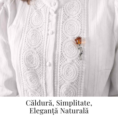 Brosa din Argint 925 cu Chihlimbar Natural – Trandafir al Luminii Calde [2]