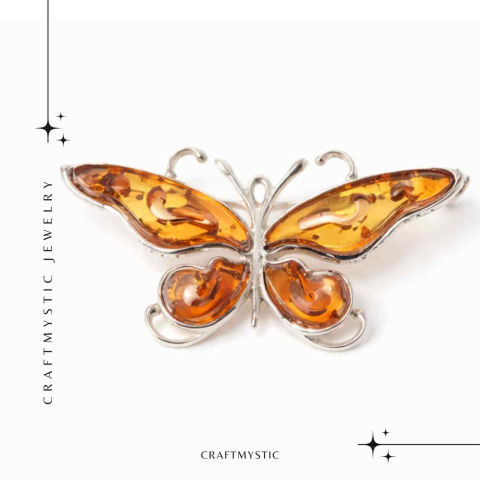 Brosa fluture chihlimbar si argint 925 — detaliu rafinat pentru o prezenta calma [8]