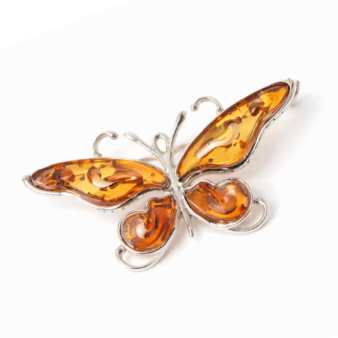 Bijuterii Semiprețioase - Brosa fluture chihlimbar si argint 925 — detaliu rafinat pentru o prezenta calma