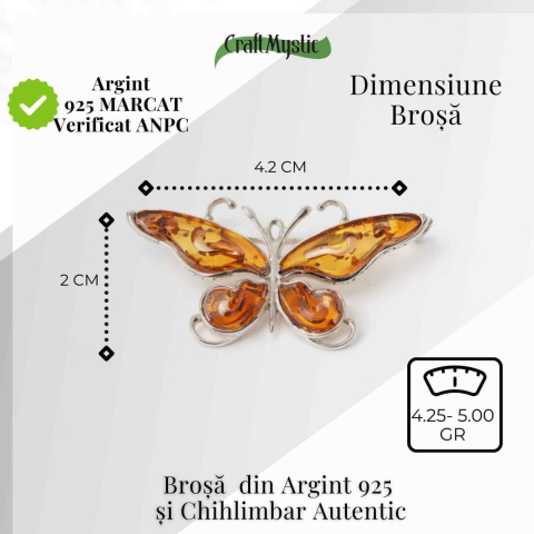 Brosa fluture chihlimbar si argint 925 — detaliu rafinat pentru o prezenta calma [4]