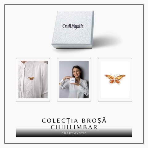 Brosa fluture chihlimbar si argint 925 — detaliu rafinat pentru o prezenta calma [7]