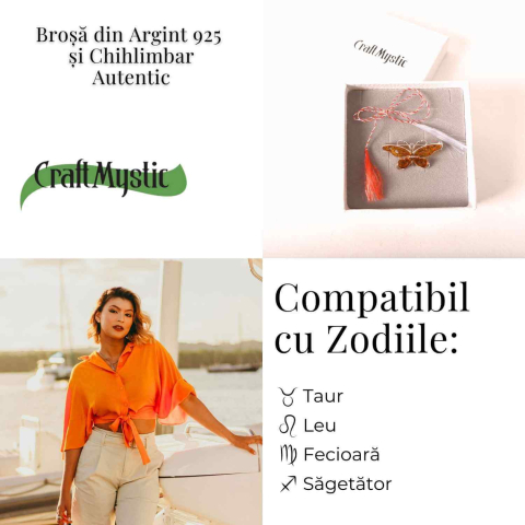 Brosa fluture chihlimbar si argint 925 — detaliu rafinat pentru o prezenta calma [5]