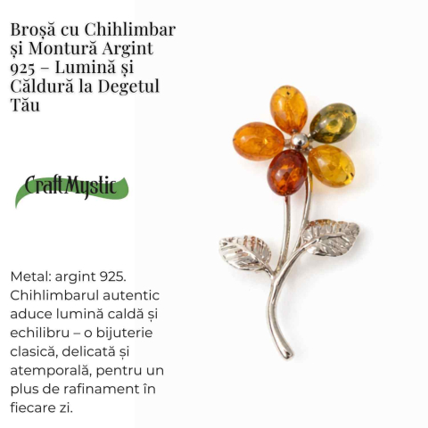 Brosa floare din chihlimbar si argint 925, pentru o nota calda la tinuta [3]