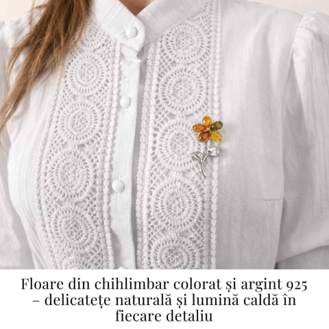 Brosa floare din chihlimbar si argint 925, pentru o nota calda la tinuta [2]