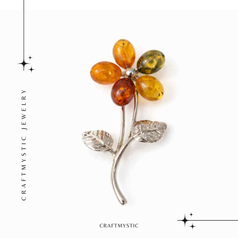Brosa floare din chihlimbar si argint 925, pentru o nota calda la tinuta [8]