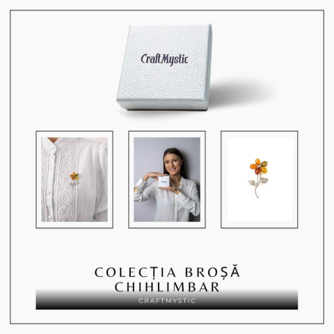 Brosa floare din chihlimbar si argint 925, pentru o nota calda la tinuta [6]