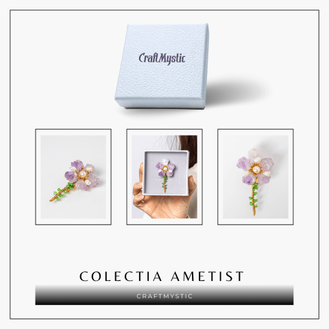 Brosa Floare Ametist cu Perla Naturala si Montura Auriu - Eleganta si Energie Pozitiva [1]