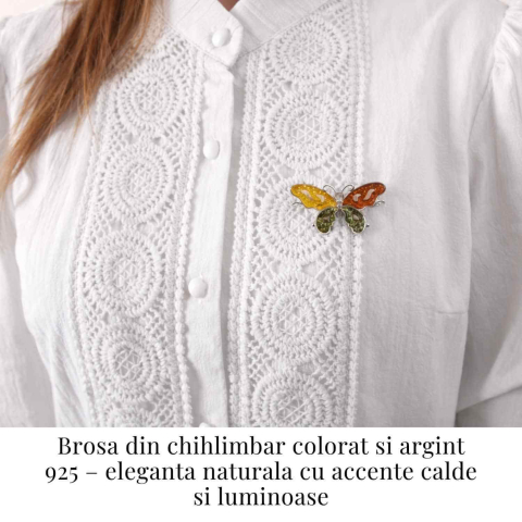 Brosa din chihlimbar forma de fluture multicolor si argint 925 — un accent cald de rafinament [2]
