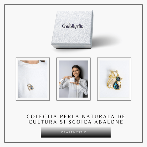 Pisica misterioasa – Brosa cu scoica abalone si perla eleganta [6]