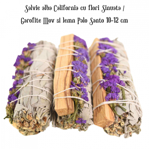 Buchet Salvie Alba California, Palo Santo si Garofite Mov/ Sinuata – Energie Pozitiva si Eleganta [3]