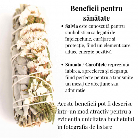 Buchet Salvie Alba California cu Flori Albe de Garofite / Sinuata– Purificare si Armonie [2]