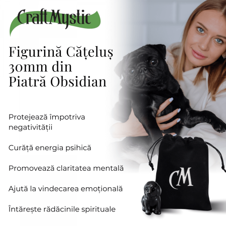 Figurina Artizanala 30mm Catelus din Obsidian [4]