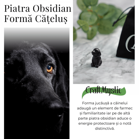 Figurina Artizanala 30mm Catelus din Obsidian [5]