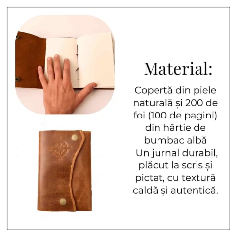 Jurnal din Piele Naturala cu Busola Hartie de Bumbac Alba [3]