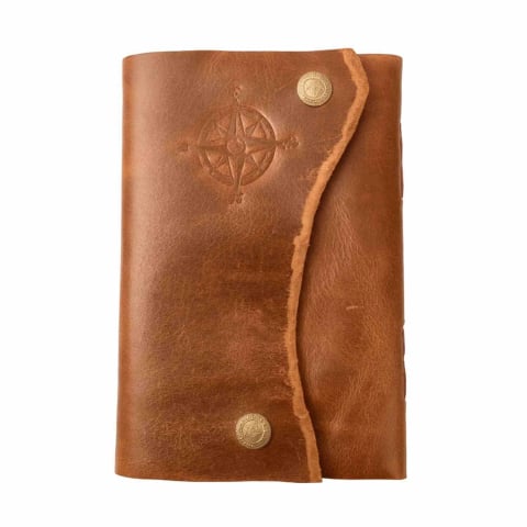 Jurnale din piele - Jurnal din Piele Naturala cu Busola Hartie de Bumbac Alba