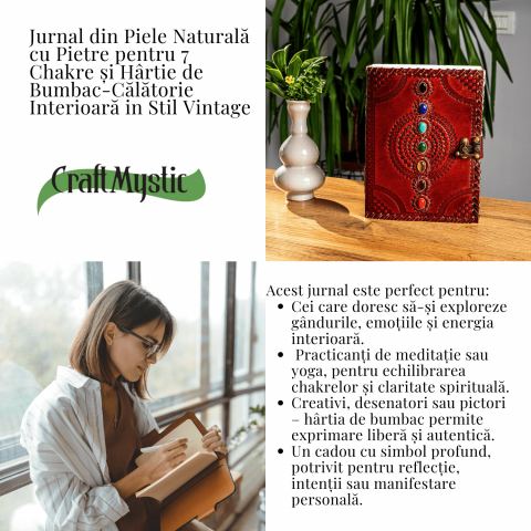 Calatorie interioara in stil vintage – Jurnal din piele naturala cu pietre pentru 7 chakre si hartie de bumbac alba [2]