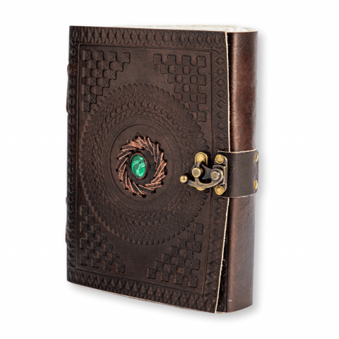 Jurnal din piele naturala cu piatra Malachit – Talisman pentru echilibru si claritate interioara [5]