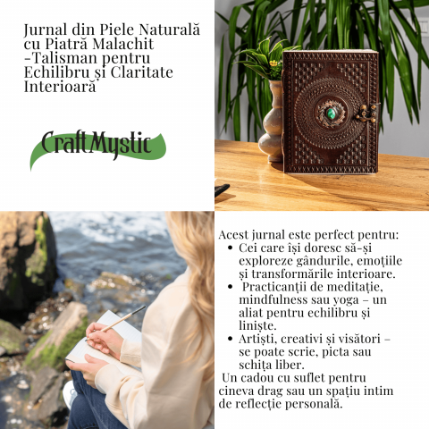 Jurnal din piele naturala cu piatra Malachit – Talisman pentru echilibru si claritate interioara [1]