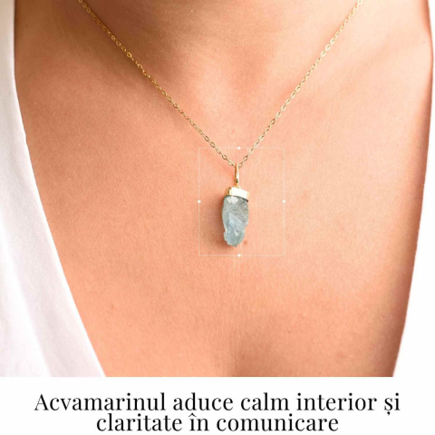 Calm Interior si Protectie – Colier din Acvamarin Brut si Argint 925 Placat cu Aur 18K [1]