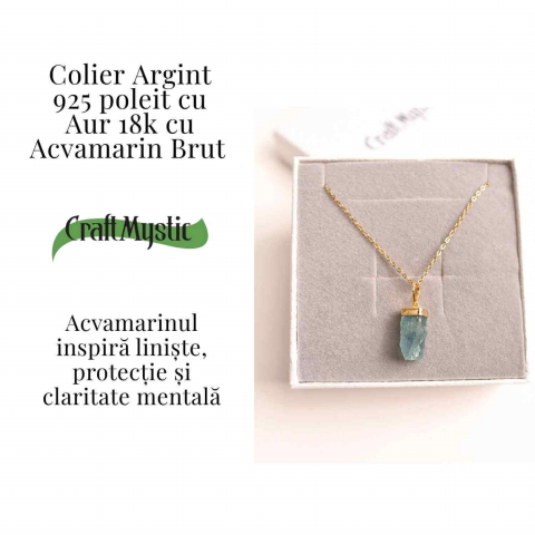 Calm Interior si Protectie – Colier din Acvamarin Brut si Argint 925 Placat cu Aur 18K [2]