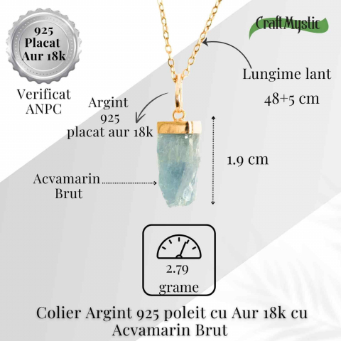 Calm Interior si Protectie – Colier din Acvamarin Brut si Argint 925 Placat cu Aur 18K [4]
