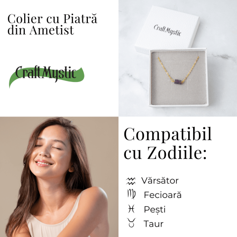 Colier otel inoxidabil auriu cu ametist natural brut – Claritate si echilibru interior [4]