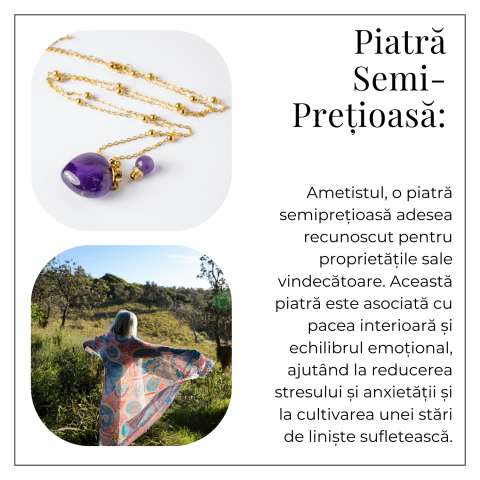 Claritate si Protectie – Colier Inima Sticluta cu Ametist Natural, Lant din cupru Placat Auriu [5]